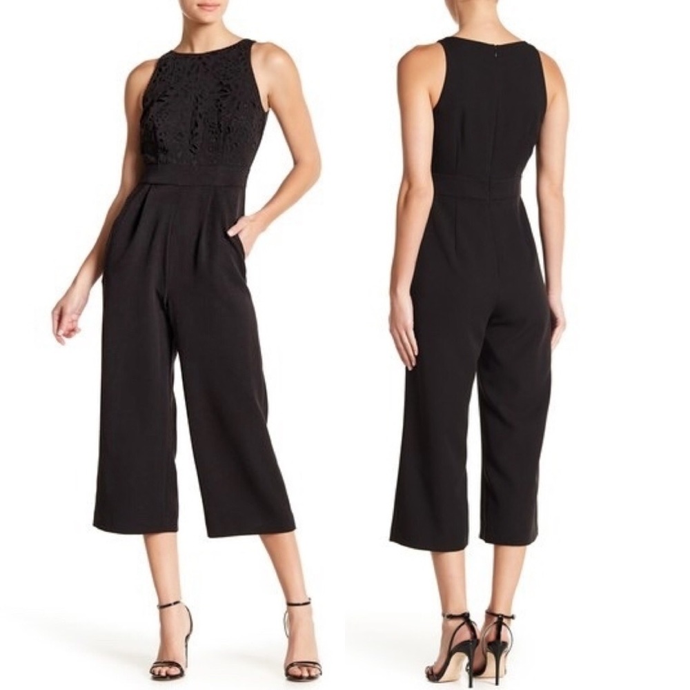 Tahari Black Lace Bodice Cropped Jumpsuit
